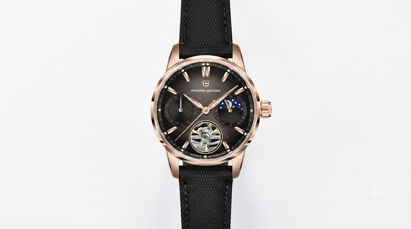 Pagani Design PD-YS021 | Rose Gold Black Strap